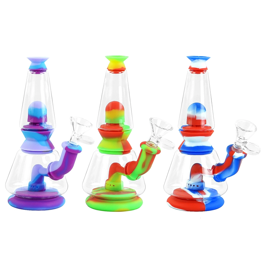 High Quality Custom Logo Portable Silicone and Glass Smoking Hookah 7′′ Water Pipe