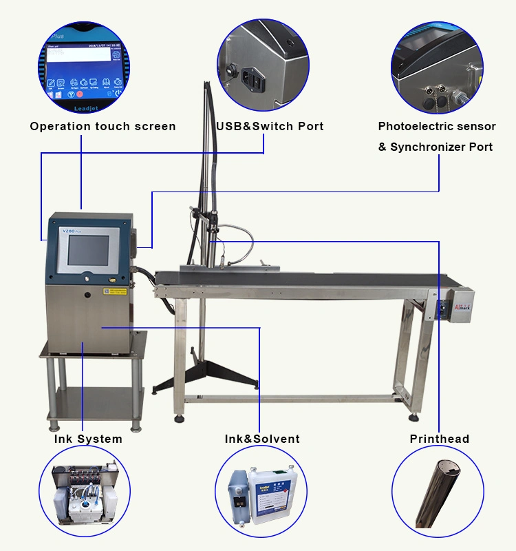 V280plus Inkjet Coding Machine for Food and Beverage and Chemical Product Expiry Date Batch & Lot Number Printer